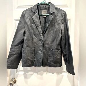 Vintage Uniform John Paul‎ Richard Black Genuine Leather Jacket size 8